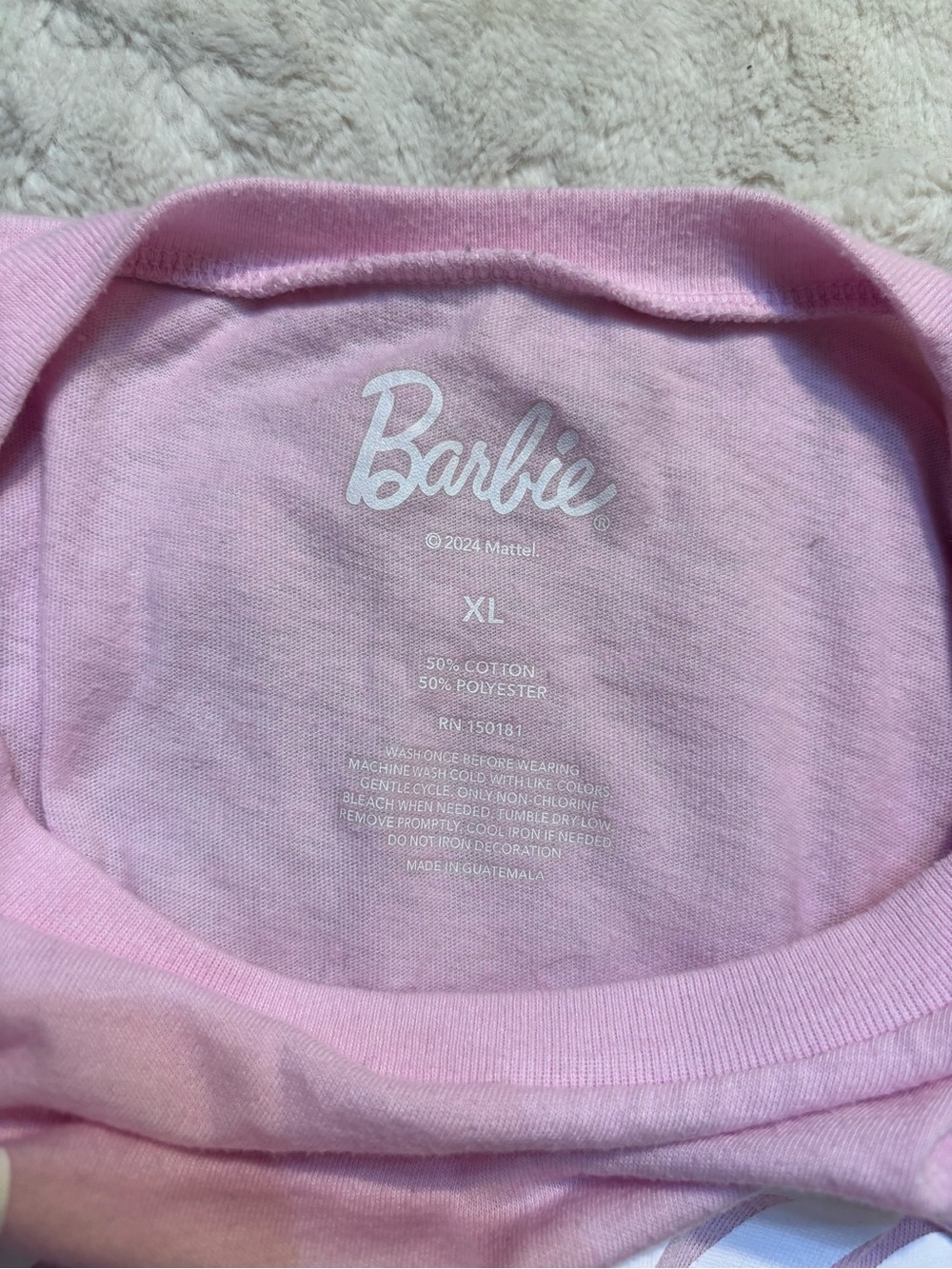 Barbie Tee XL Light Pink with White Barbie Script Logo Mattel Cotton Polyester - Picture 9 of 11